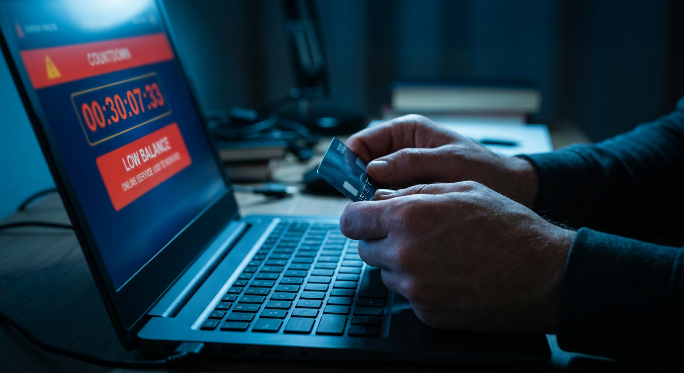 24/7 Camerziehung: Kreditkarte am Laptop symbolisiert die teure Kostenfalle herkömmlicher Cam-Coins